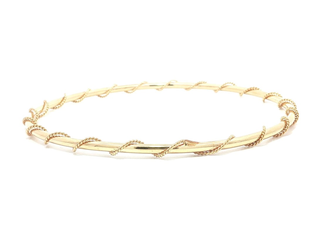 14k Yellow Gold Slip On Bangle Bracelet Twisted Wire Round Tube (1 of 5)
