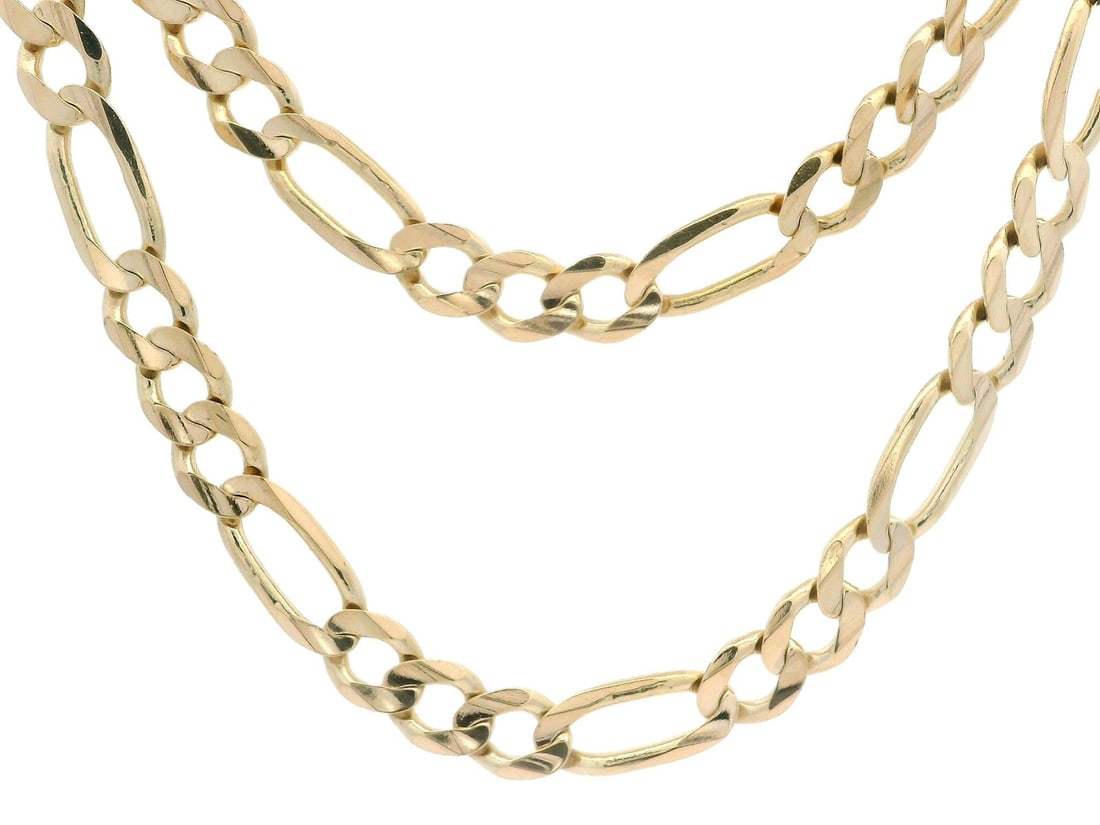 21.5 Inch Solid 14k Yellow Gold Figaro Chain Necklace Lobster Clasp (1 of 5)