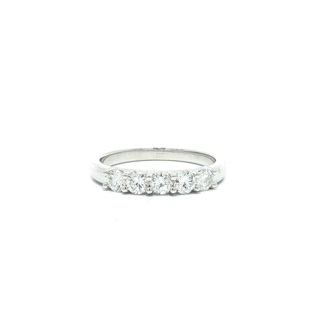 14k White Gold 0.64ct 5 Stone Diamond Stack Band Ring: 14k White Gold 0.64ct 5 Stone Diamond Stack Band Ring Elevate your elegance with this stunning 14k White Gold Stack Classic Band Ring, featuring five exquisite round brilliant-cut diamonds. Each diamo