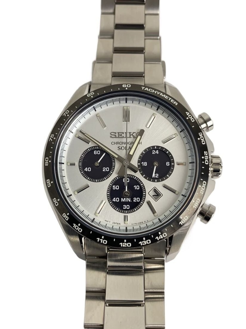Seiko Solar Chronograph Panda Stainless Steel Men's Wristwatch V175-0FA0 (1 of 6)