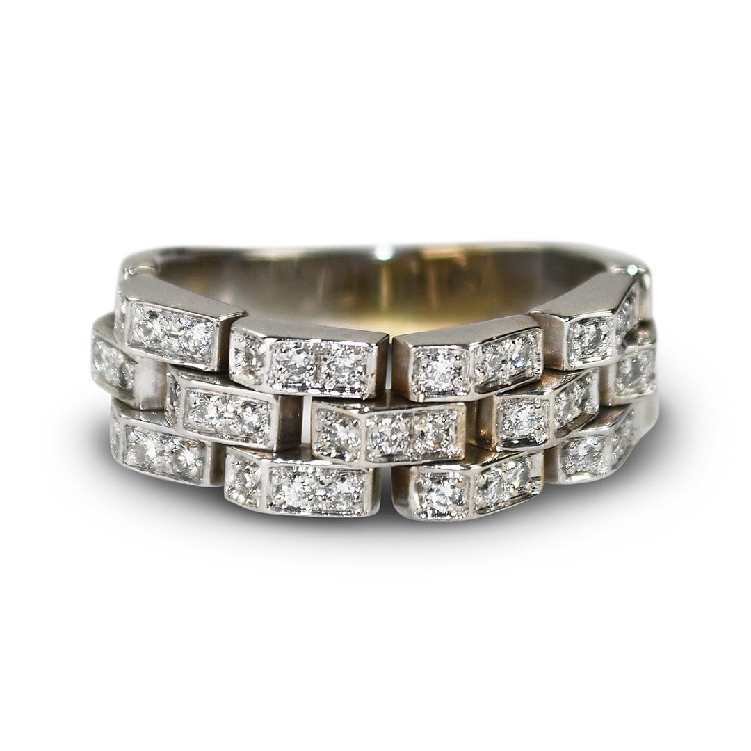 Unbranded 18K White Gold Diamond Band Ring Flex Link Size 6.5 (1 of 6)