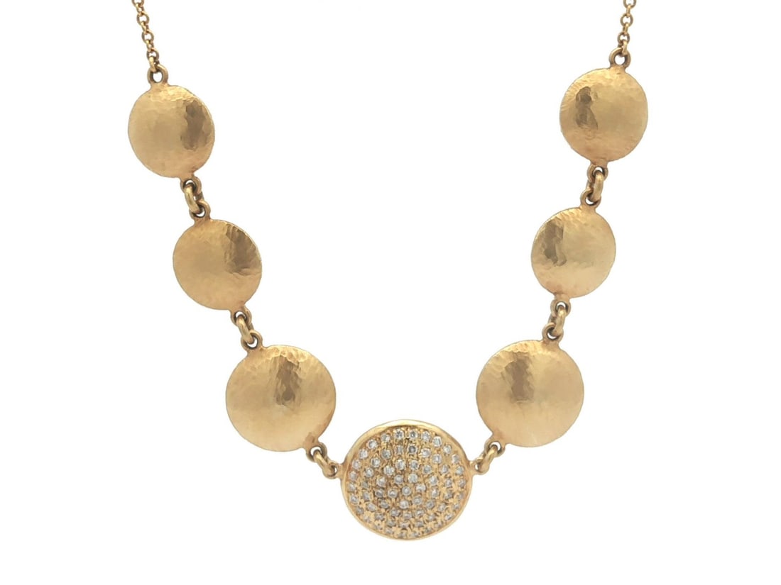 Adjustable Round Disc Necklace in 14k Gold with Pave Set Diamonds (1 of 10)