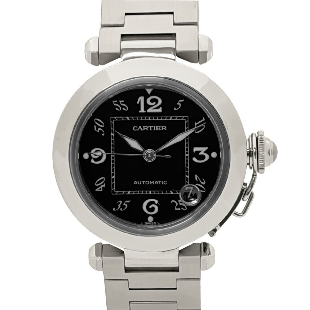 Cartier Pasha C 2324 Automatic Wristwatch Black Dial Steel 36mm: Cartier Pasha C 2324 Automatic Wristwatch Black Dial Steel 36mm This pre-owned Cartier Pasha C wristwatch features a black dial and a stainless steel case and bracelet. It is an automatic model, made 