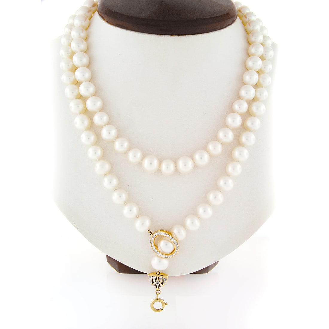 GIA Certified 36 Inch Freshwater Pearl Necklace with Diamond Gold Enhancer (1 of 8)
