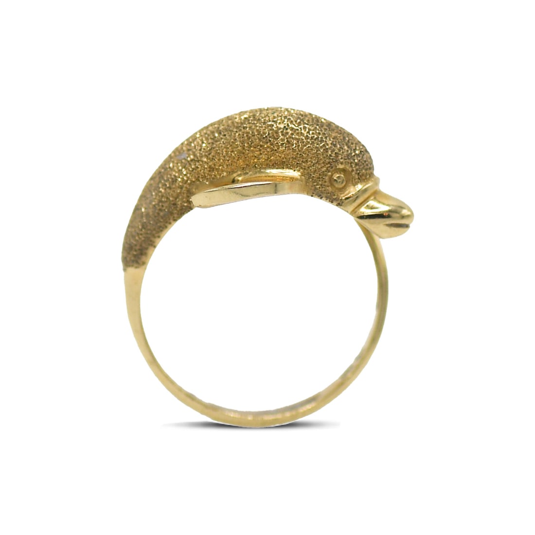 14k Yellow Gold Dolphin Fashion Band Ring Size 7.25: 14k Yellow Gold Dolphin Fashion Band Ring Size 7.25 This elegant 14k yellow gold ring features a beautifully textured dolphin design. The band is crafted in a fashion style and measures 20.5mm in widt