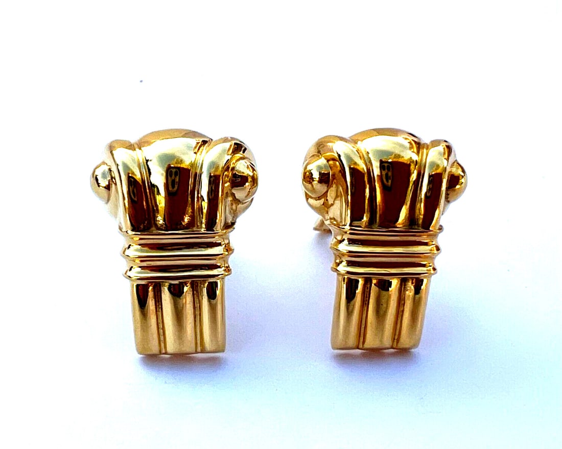 Elegant French 18K Yellow Gold Pierced Clip Earrings Signed (1 of 7)
