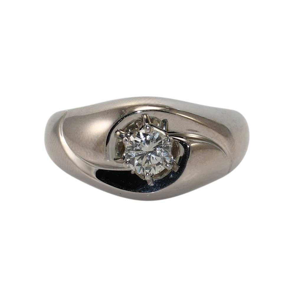 Jabel Mens Solitaire Diamond Ring 18k White Gold 12.3g Size 9: Jabel Mens Solitaire Diamond Ring 18k White Gold 12.3g Size 9 Men's designer solitaire ring by Jabel featuring one natural round brilliant diamond in a white gold setting. The ring is stamped 14k and 