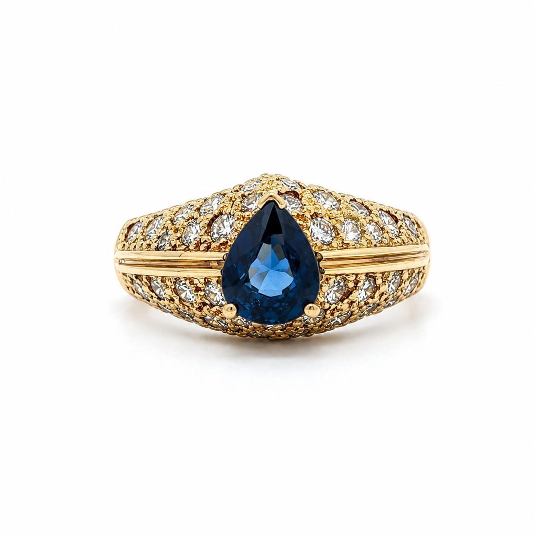 Unbranded 18k Yellow Gold Cocktail Ring Pear Sapphire and Pave Diamond (1 of 10)