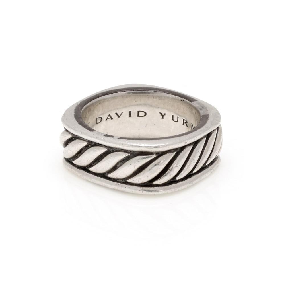 David Yurman Sterling Silver 9.3mm Square Cable Band Ring: David Yurman Sterling Silver 9.3mm Square Cable Band Ring This exquisite band ring from David Yurman showcases a distinctive 9.3mm wide square cable design, expertly crafted from sterling silver. The 