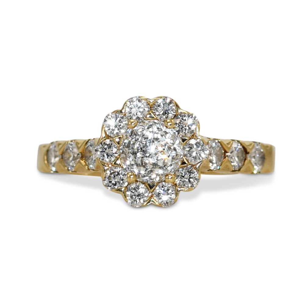 Mogul Cut Diamond 14K Yellow Gold Ring Size 6.5: Mogul Cut Diamond 14K Yellow Gold Ring Size 6.5 This custom-made ladies' ring features a unique Mogul cut center diamond set in 14k yellow gold. The center diamond has a dome-shaped top with intricate