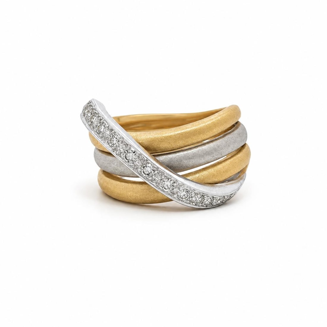 Unbranded 14k Yellow White Gold Band Ring with 0.30ctw Diamonds Matte Finish: Unbranded 14k Yellow White Gold Band Ring with 0.30ctw Diamonds Matte Finish Pre-owned women's band ring with a stack-look design in solid 14k yellow and white gold. The ring features 13 natural genui