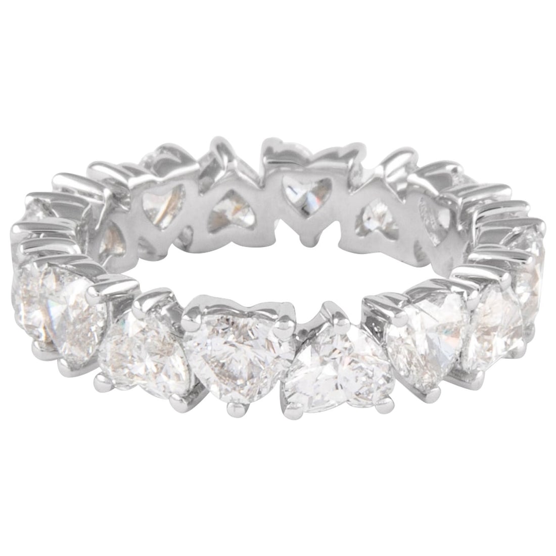 3.92ct Heart Diamond Eternity Band 18k White Gold: 3.92ct Heart Diamond Eternity Band 18k White Gold Adorn your finger with this stunning heart-shaped diamond eternity band featuring 16 brilliant heart cut diamonds totaling 3.92 carats. Each diamond b