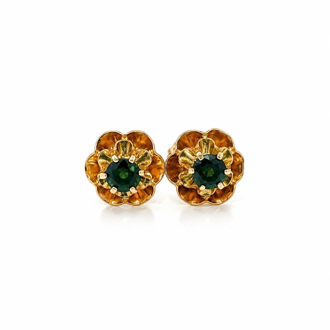 Buttercup Stud Earrings 14k Yellow Gold Natural Blue Sapphire Pair: Buttercup Stud Earrings 14k Yellow Gold Natural Blue Sapphire Pair Vintage stud earrings crafted in solid 14k yellow gold and set with two natural blue sapphires in a round brilliant cut. The buttercu