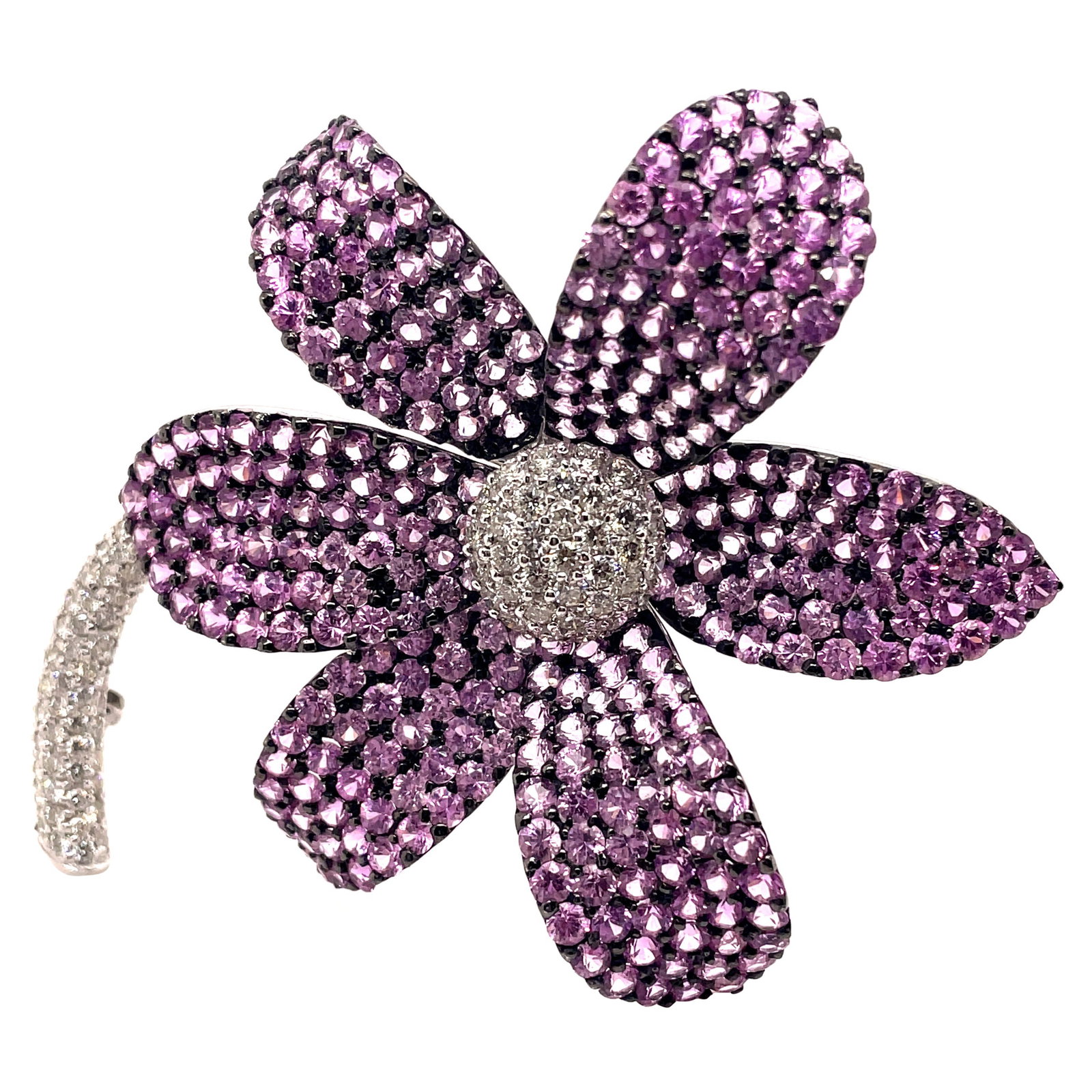 20.20ct Pink Sapphire 3.01ct Diamond Brooch 18k White Gold GIA Appraised: 20.20ct Pink Sapphire 3.01ct Diamond Brooch 18k White Gold GIA Appraised This exquisite brooch features a stunning arrangement of pink sapphires and diamonds, elegantly crafted in 18k white gold. The 