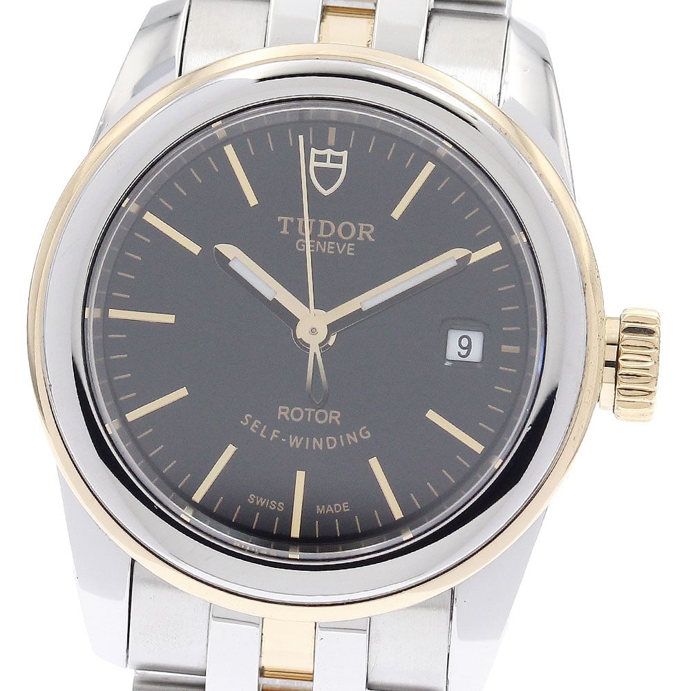 TUDOR Glamour Date Ladies Automatic Wristwatch Ref 51003: TUDOR Glamour Date Ladies Automatic Wristwatch Ref 51003 TUDOR Glamour Date automatic ladies' wristwatch, model 51003, made in Switzerland. It features a black dial with date function, stainless steel