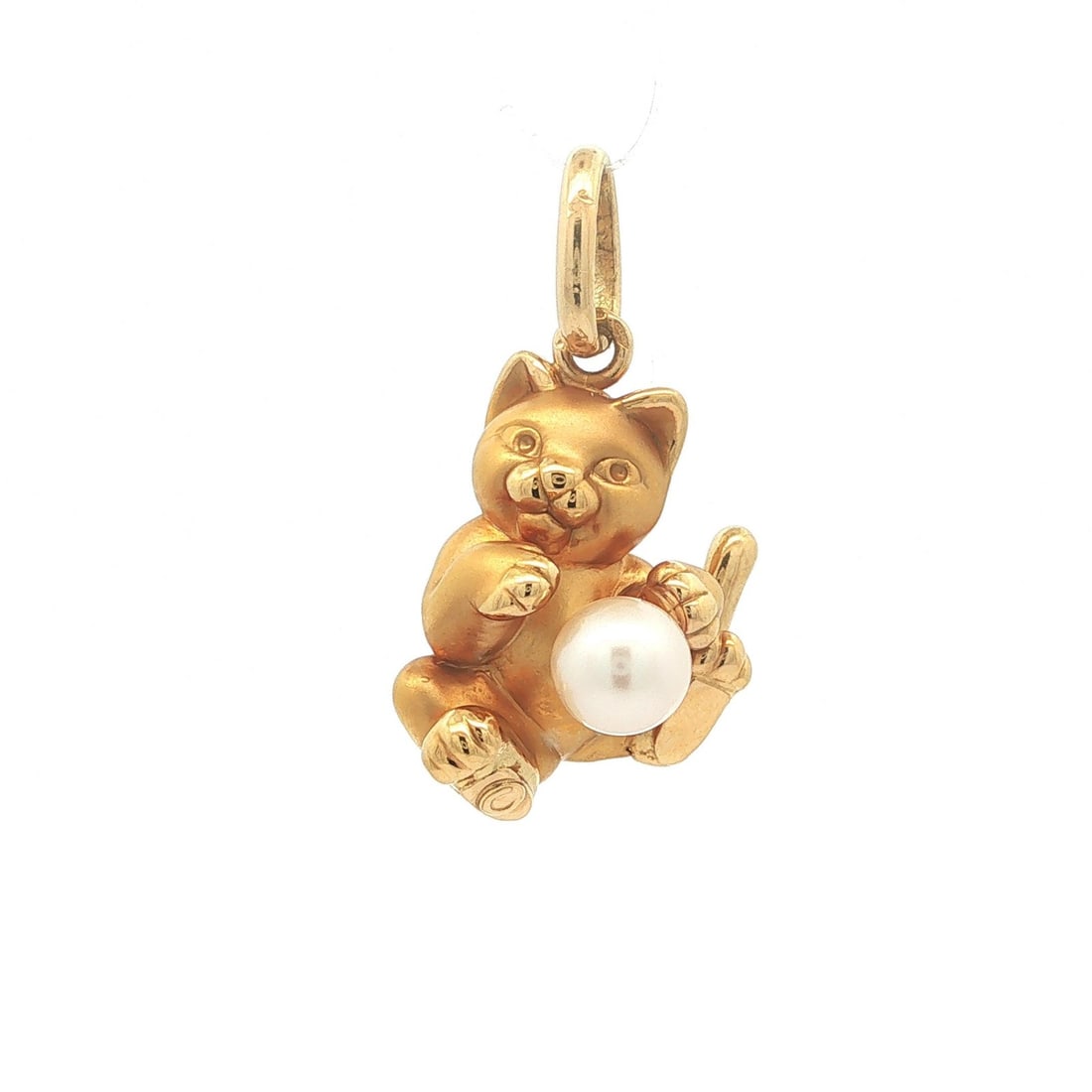 Unbranded 18k Yellow Gold Kitten Charm Pendant with Cultured Pearl Ball (1 of 8)