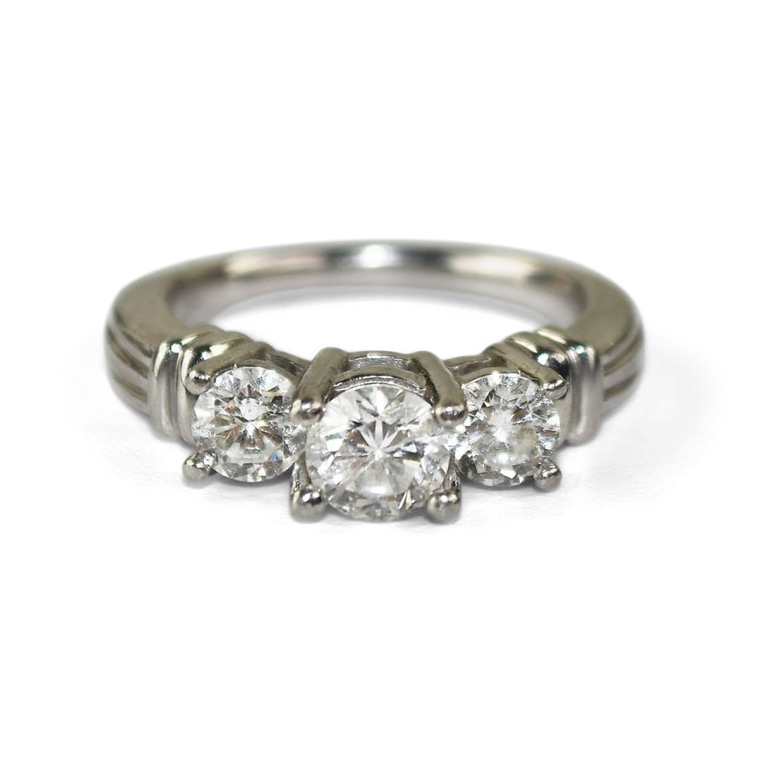 Three Stone Platinum Diamond Engagement Ring 1.50ct 950 Size 6.75 (1 of 8)