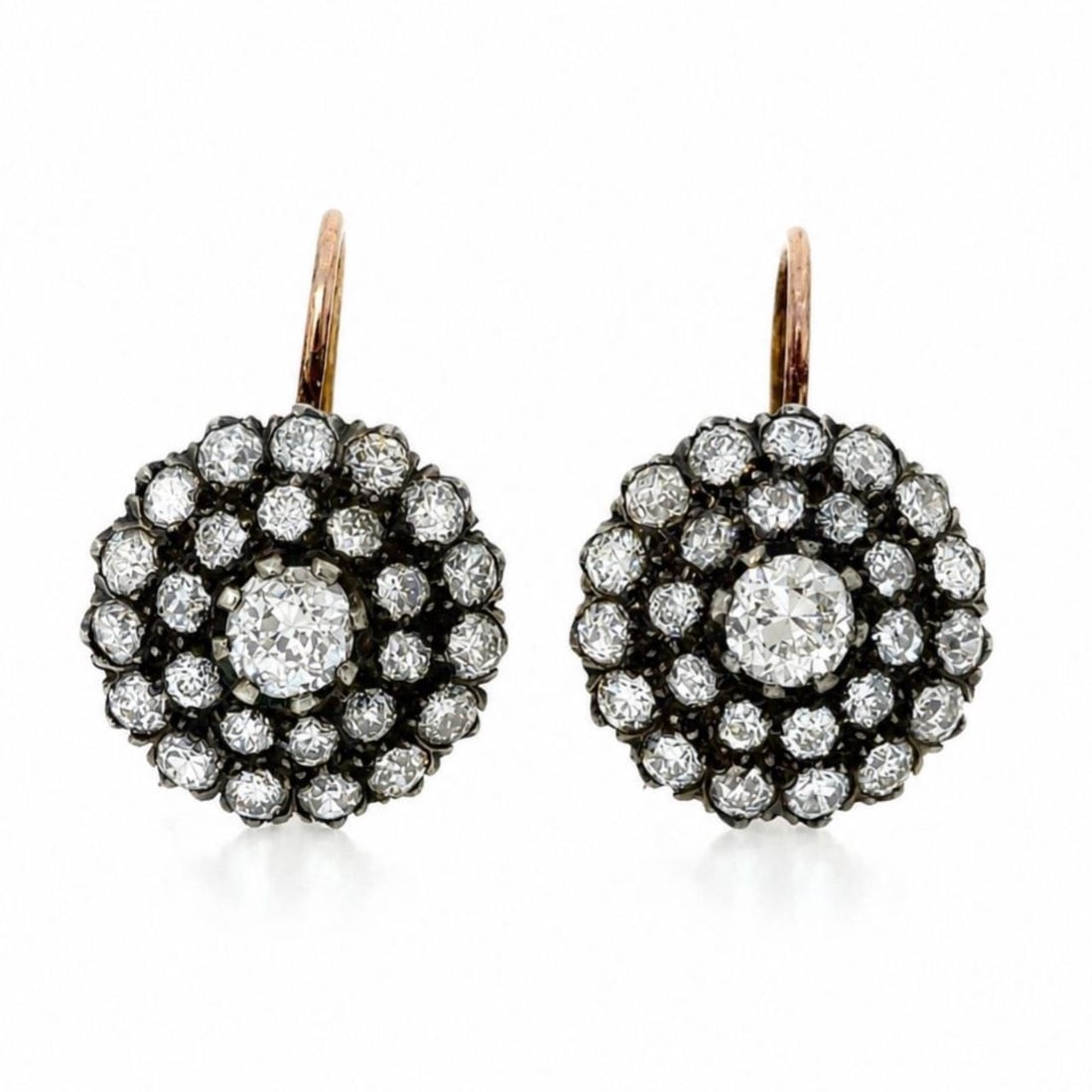 Diamond Cluster Earrings in 18K Rose Gold and Silver (1 of 4)