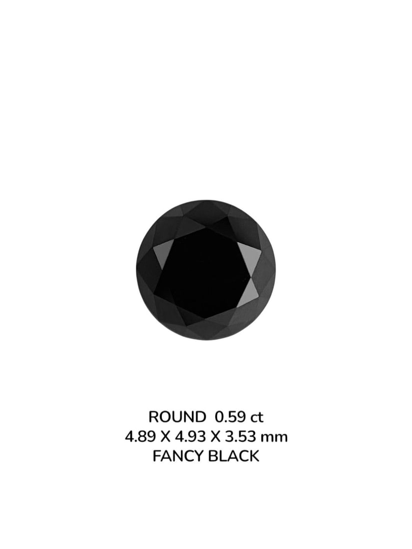 Loose Diamond - ROUND 0.59ct Fancy Black VVS2: Loose Diamond - ROUND 0.59ct Fancy Black VVS2 Source: Natural Shape: ROUND Carats: 0.59 Color: Fancy Black Certification: NONE Video: Video Link The Diamond Depot Guarantee: All items in this auction