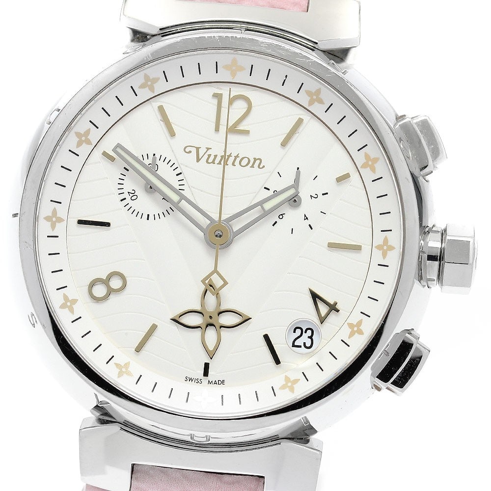 Louis Vuitton Tambour New Wave QA093 Mens Quartz Chronograph Wristwatch: Louis Vuitton Tambour New Wave QA093 Mens Quartz Chronograph Wristwatch Pre-owned Louis Vuitton Tambour New Wave chronograph wristwatch with quartz movement and a white dial. This men's watch features