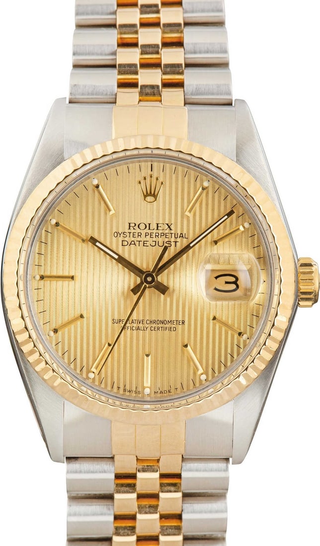 Rolex Datejust 36 Reference 16233 Gold Tapestry Dial Jubilee Bracelet with Papers 2004 (1 of 6)