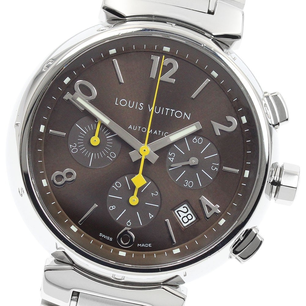 Louis Vuitton Tambour Q1121 mens automatic chronograph wristwatch: Louis Vuitton Tambour Q1121 mens automatic chronograph wristwatch Pre-owned Louis Vuitton Tambour men's wristwatch with automatic movement and chronograph functionality. This watch-only offering featu