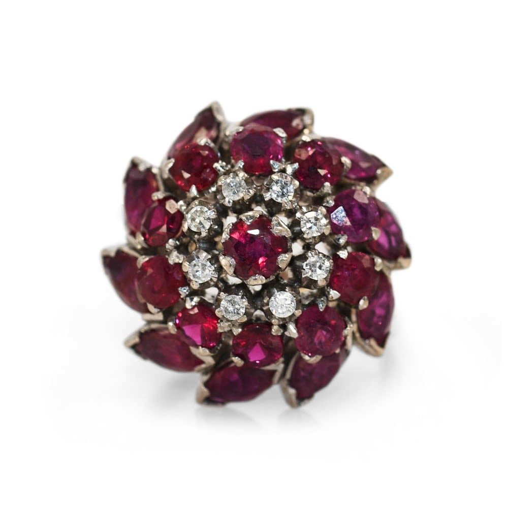 Ruby Diamond Cocktail Ring 18k White Gold Size 8.25 (1 of 8)
