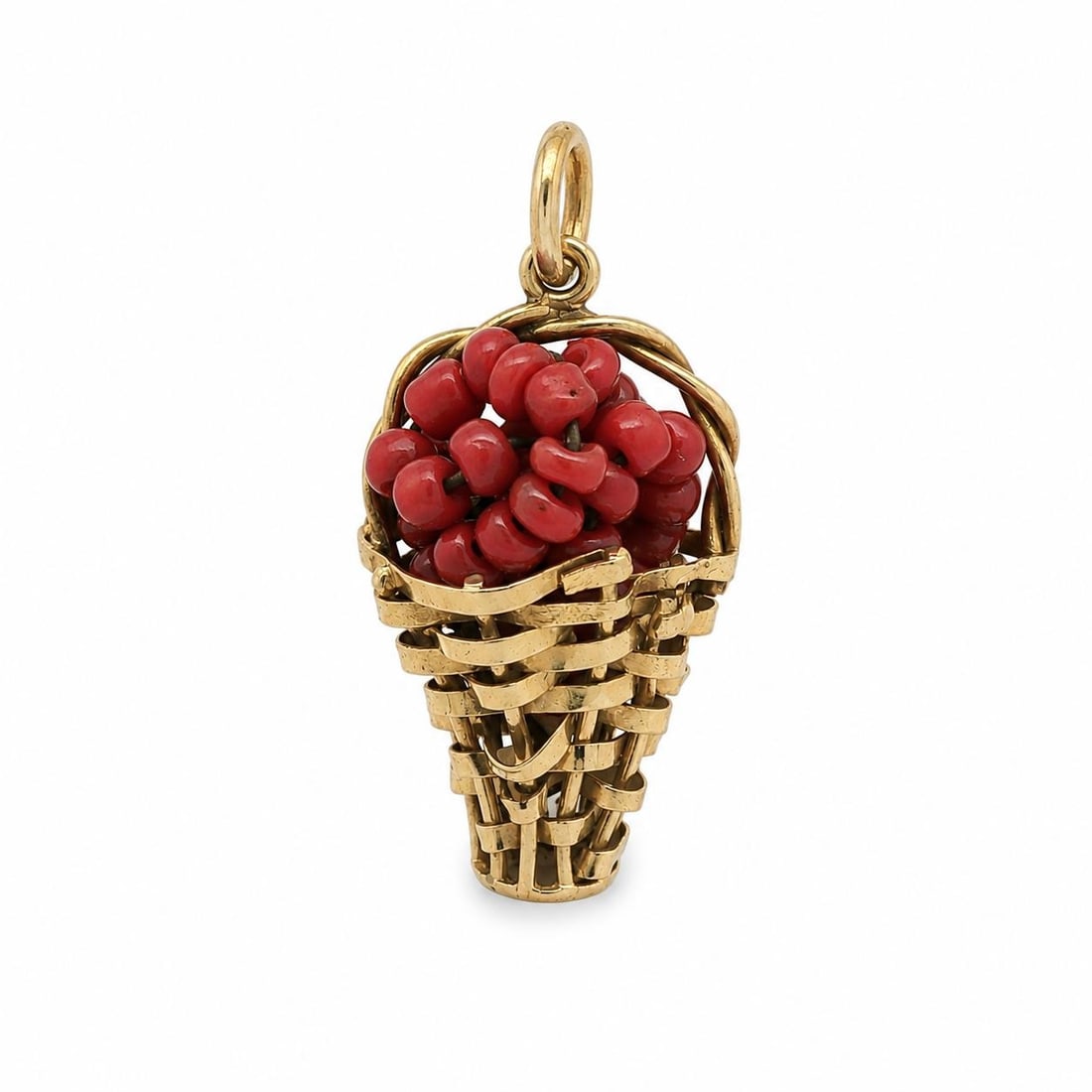 Unbranded Fruit Basket Charm Pendant 14k Yellow Gold with Coral Beads (1 of 7)