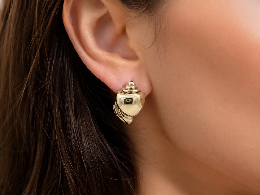14k Yellow Gold Conch Shell Drop Earrings with Omega Backs (1 of 9)