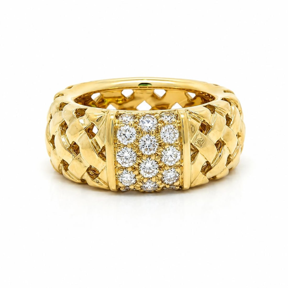 Tiffany & Co. Vannerie Basket Weave 18K Gold Diamond Band Ring 1995 (1 of 10)