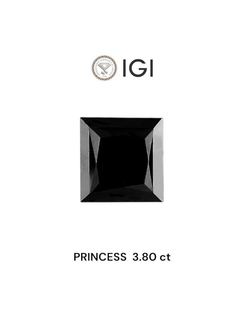 Loose Diamond - PRINCESS 3.8ct Black: Loose Diamond - PRINCESS 3.8ct Black Source: Natural Shape: PRINCESS Carats: 3.8 Color: Black Certification: IGI Video: