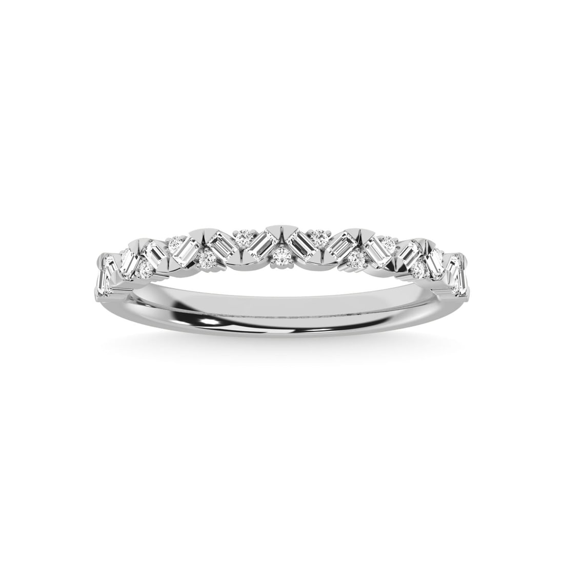 14K White Gold Diamond 1/5 Ct.Tw. Stackable Band: 14K White Gold Diamond 1/5 Ct.Tw. Stackable Band 14k White Gold Stone Color: G-h Stone Clarity: Si3 Each ring is presented in standard size 6.5. Complimentary resizing is available between sizes 510 (