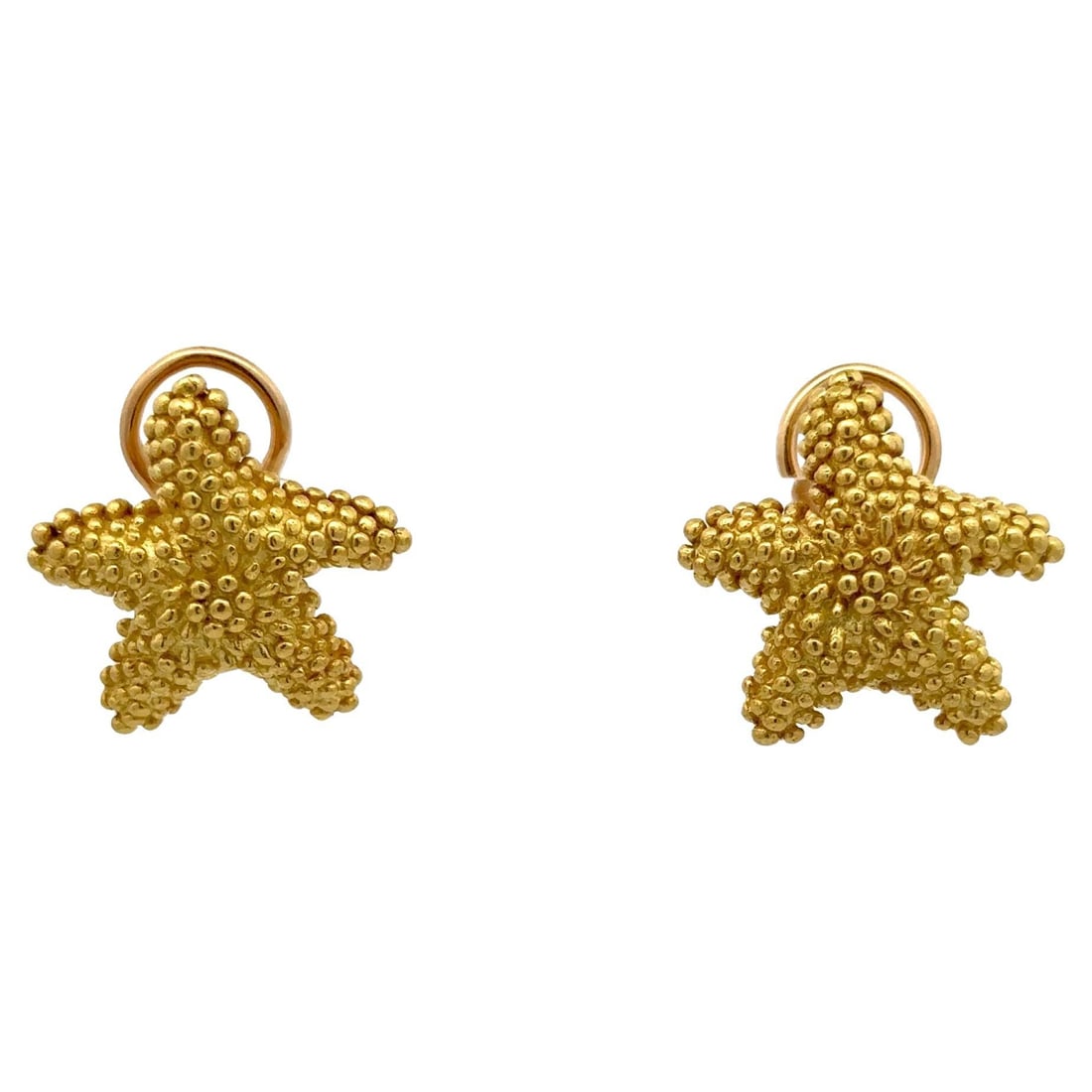 14K Yellow Gold Starfish Stud Earrings by Tiffany & Co. 13.6g: 14K Yellow Gold Starfish Stud Earrings by Tiffany & Co. 13.6g These starfish motif stud earrings are crafted in solid 14K yellow gold and feature a textured, dimensional finish. Designed in a contempo