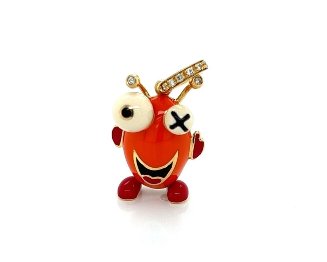 Aaron Basha Monster Egg Charm Pendant 18k Yellow Gold Enamel Diamond (1 of 7)