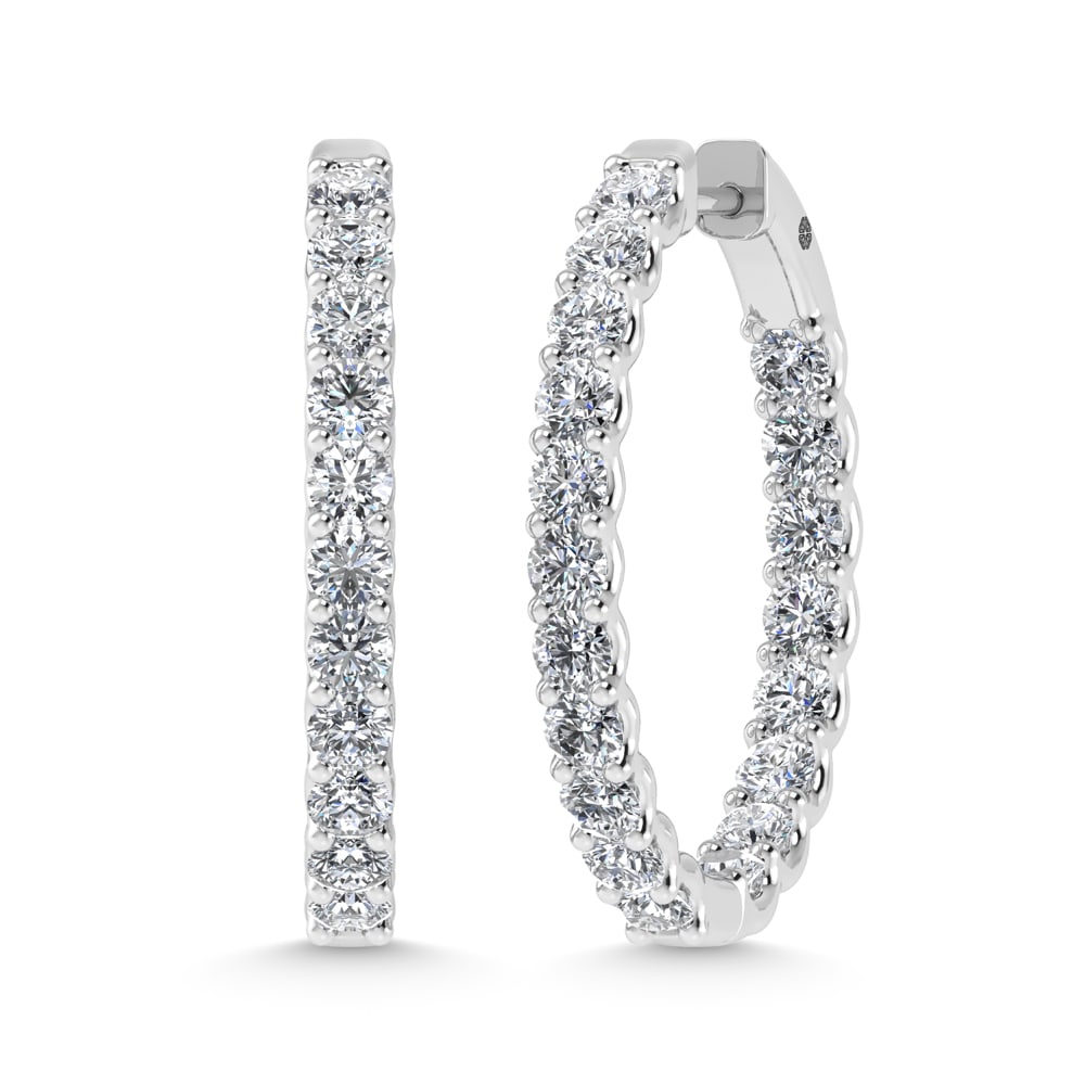 10K White Gold 3 Ct.Tw. Lab Grown Diamond In and Our Hoop Earrings: 10K White Gold 3 Ct.Tw. Lab Grown Diamond In and Our Hoop Earrings Dazzling 10K white gold hoops adorned with 3 Ct.Tw. lab-grown diamonds in an in-and-out design. 10k White Gold Stone Color: D-f Stone