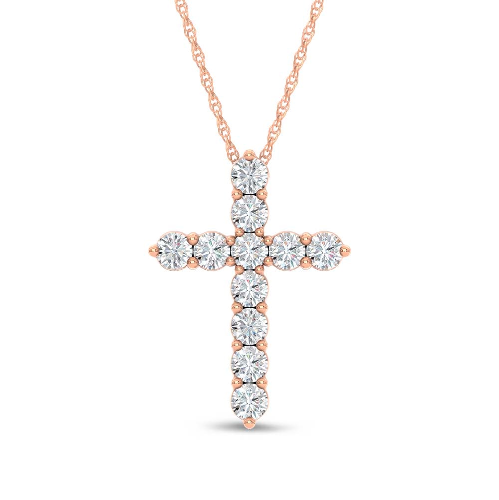 10K Rose Gold Lab Grown Diamond 7/8 Ct.Tw. Cross Pendant: 10K Rose Gold Lab Grown Diamond 7/8 Ct.Tw. Cross Pendant Elegant 10K Rose gold cross pendant featuring lab-grown diamonds totaling 7/8 carat total weight. 10k Rose Gold Stone Color: D-f Stone Clarity: