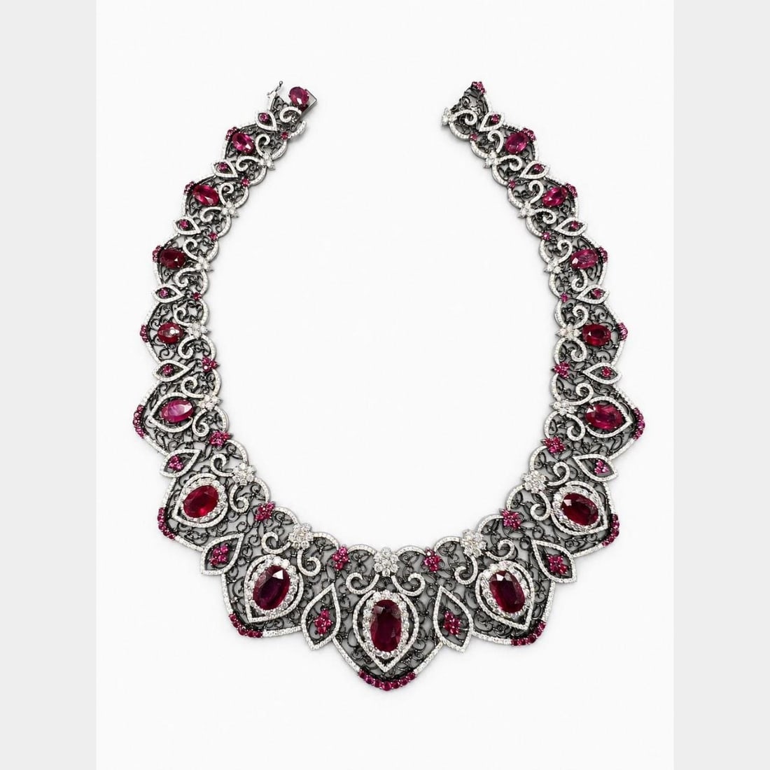 Diamond and Ruby Necklace in 18K White Gold 144.2 Grams (1 of 4)