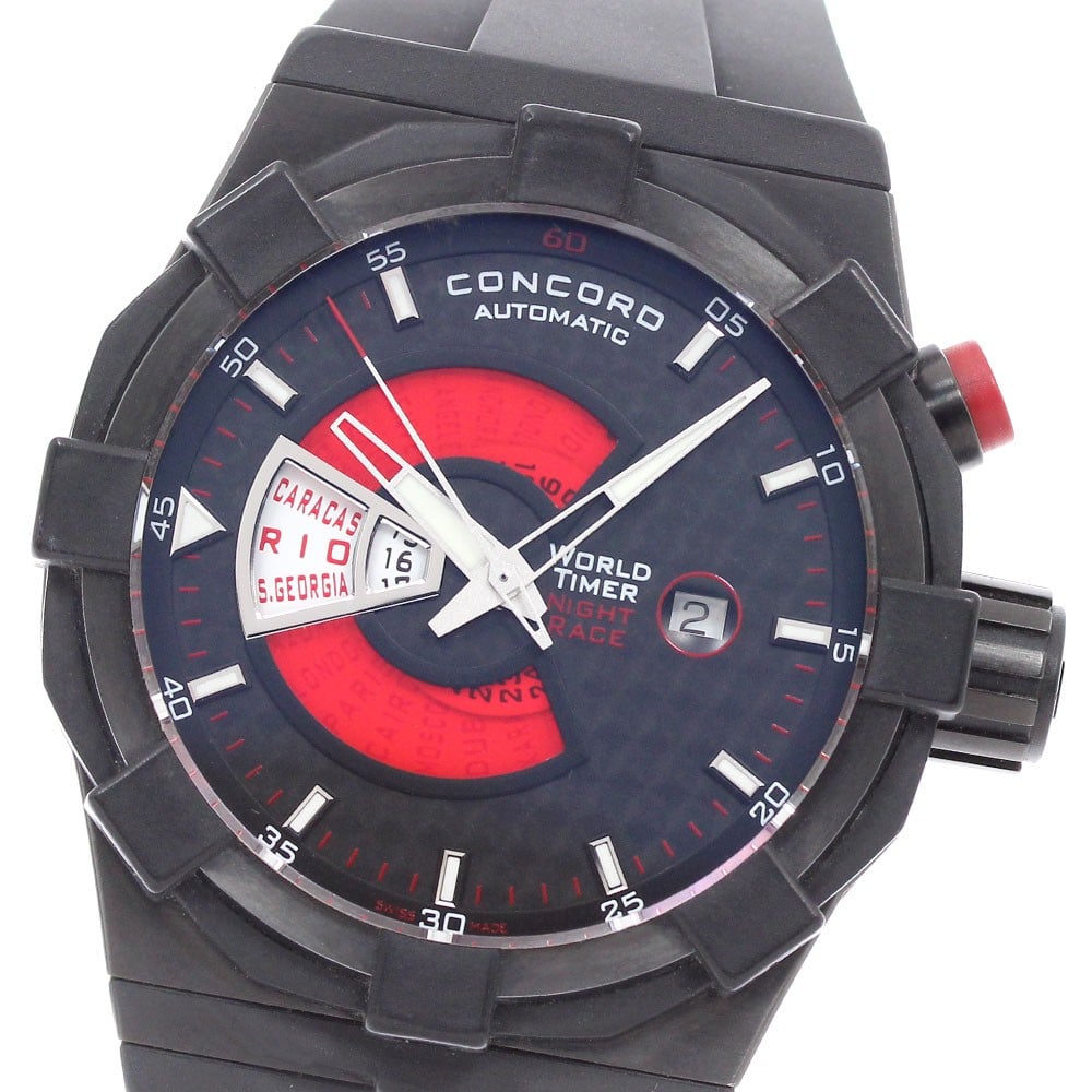 Concord C1 Worldtimer Night Race Automatic Date Mens Wristwatch 01.6.39.1021: Concord C1 Worldtimer Night Race Automatic Date Mens Wristwatch 01.6.39.1021 Pre-owned Concord C1 Worldtimer Night Race men's wristwatch with automatic movement and date display. This Swiss-made watch