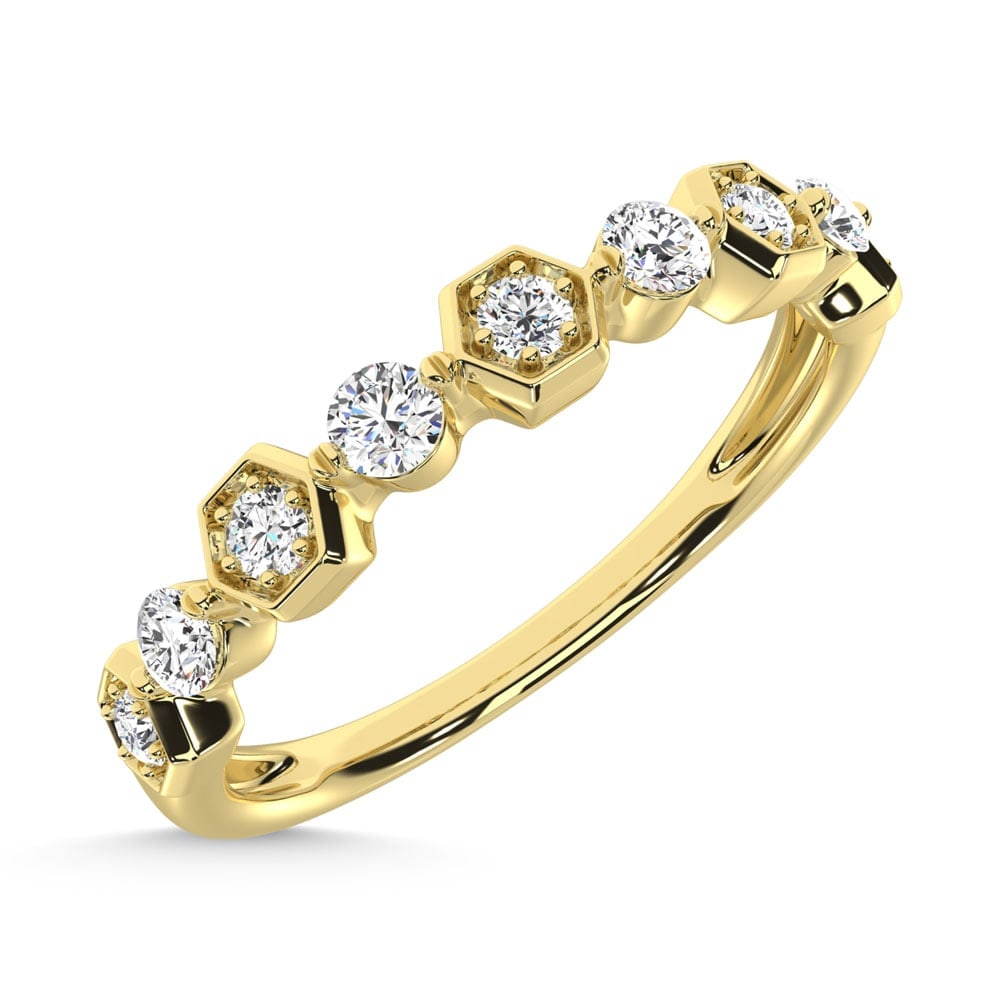 14K Yellow Gold Diamond 1/4 Ct.Tw. Stack Band: 14K Yellow Gold Diamond 1/4 Ct.Tw. Stack Band 14k Yellow Gold Stone Color: G-h Stone Clarity: I2 Each ring is presented in standard size 6.5. Complimentary resizing is available between sizes 510 (in 
