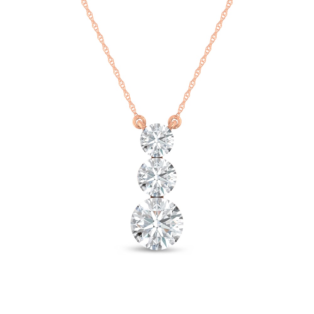 14K Rose Gold Lab Grown Diamond 1 Ct.Tw. Three Stone Fashion Necklace: 14K Rose Gold Lab Grown Diamond 1 Ct.Tw. Three Stone Fashion Necklace Add refined sparkle to any outfit with this elegant 14K Rose gold three-stone fashion necklace, featuring a total of 1 carat of la