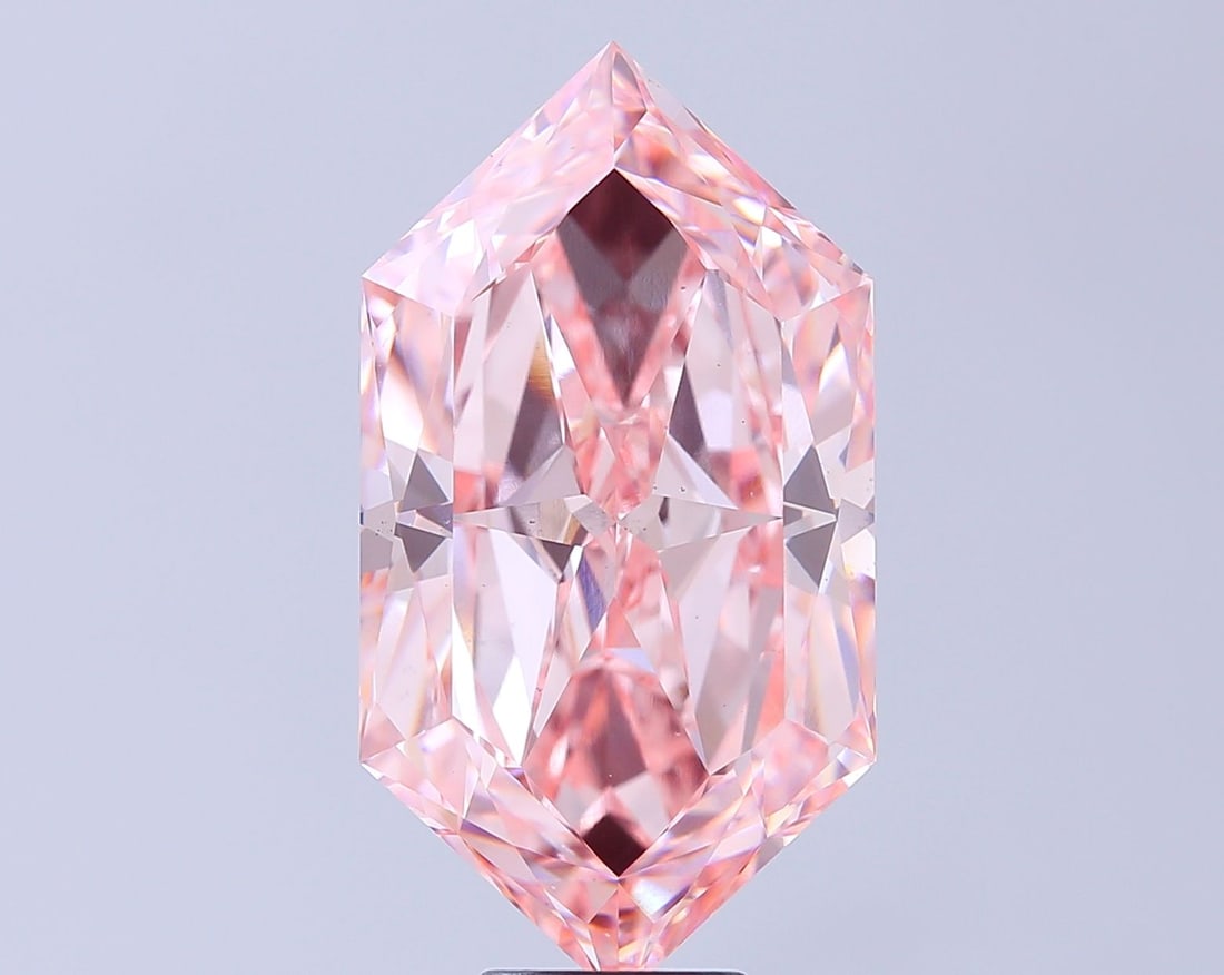 Loose Diamond - HEXAGONAL 15.02ct Fancy Vivid Pink VS2: Loose Diamond - HEXAGONAL 15.02ct Fancy Vivid Pink VS2 Source: This is a real non-mined Diamond that has been grown in a lab Shape: HEXAGONAL Carats: 15.02 Color: Fancy Vivid Pink Certification: IGI T