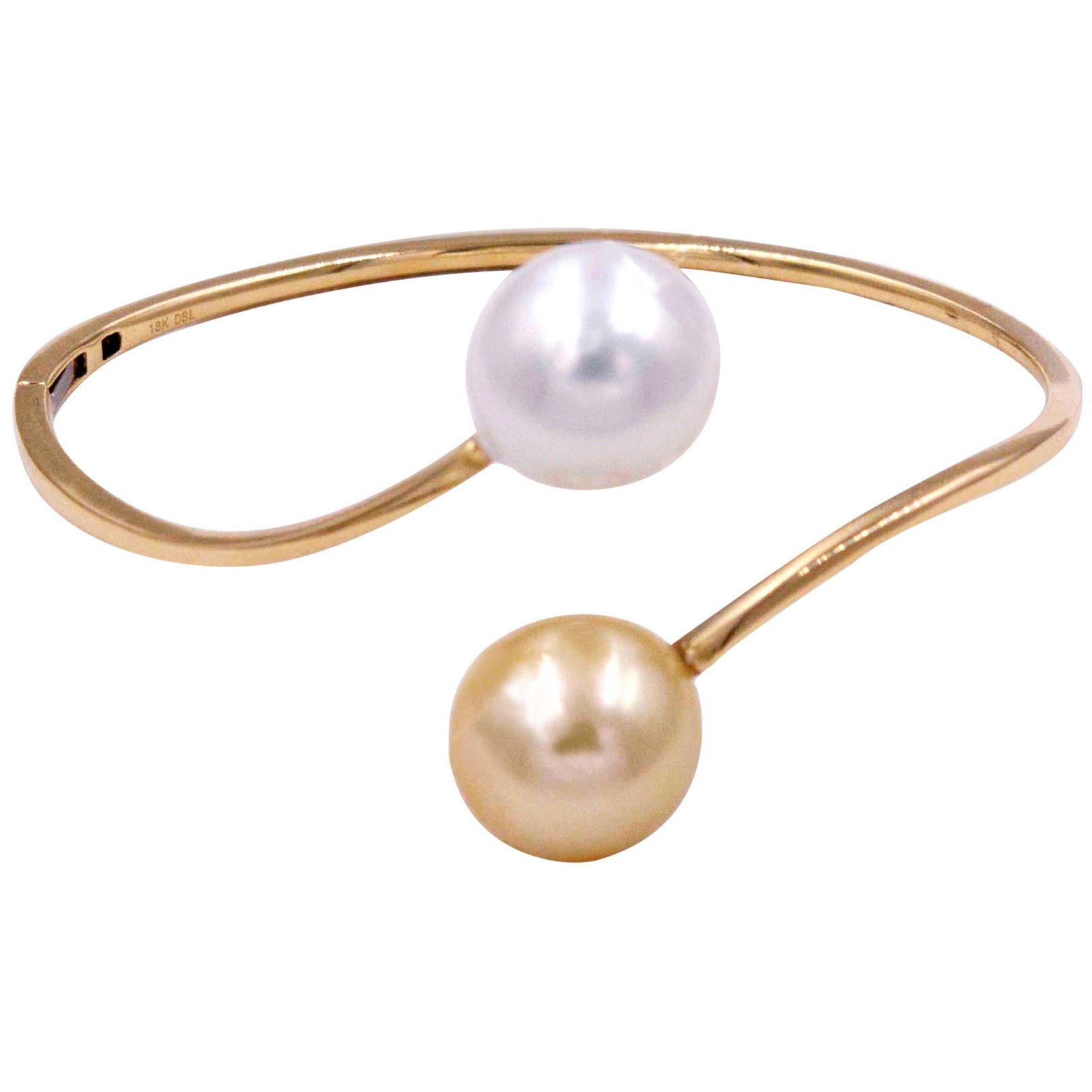 Harbor Diamonds 18K Yellow Gold South Sea Pearl Bypass Bangle Bracelet: Harbor Diamonds 18K Yellow Gold South Sea Pearl Bypass Bangle Bracelet This exquisite bypass bangle bracelet is crafted from 18 karat yellow gold, featuring a stunning combination of one white South S