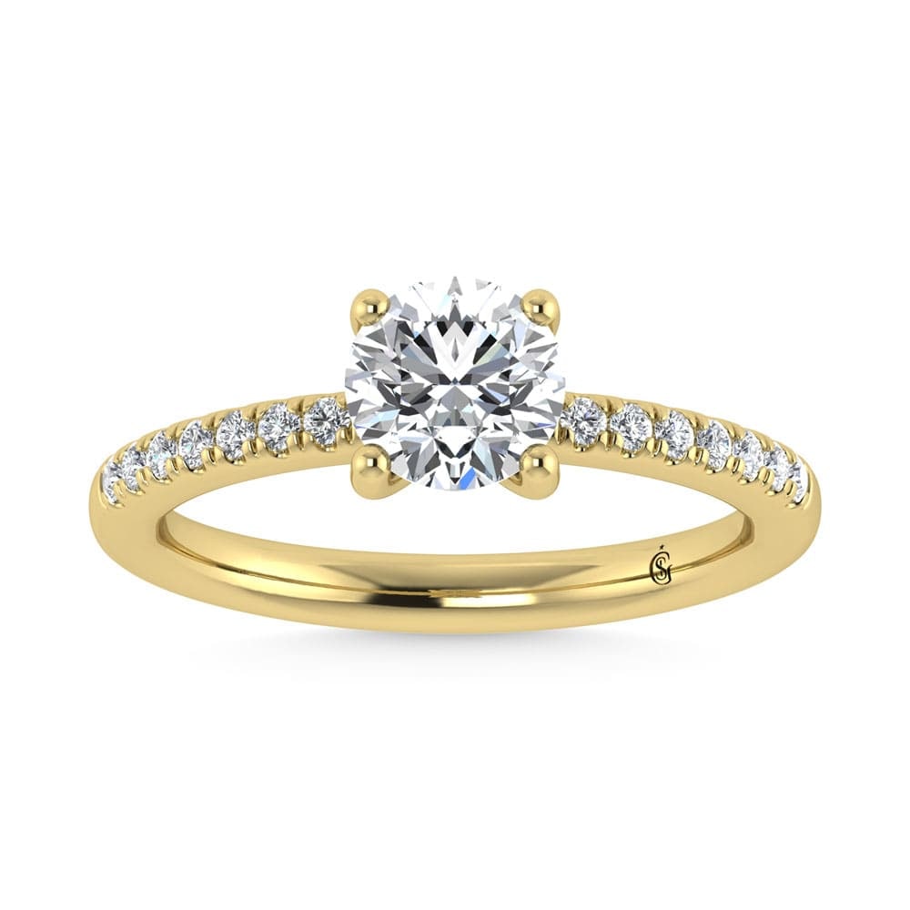 14K Yellow Gold Lab Grown Diamond 1 Ct.Tw. Round Shape Hidden Halo Engagement Ring: 14K Yellow Gold Lab Grown Diamond 1 Ct.Tw. Round Shape Hidden Halo Engagement Ring Discover subtle brilliance and modern elegance with our Hidden Halo Diamond Engagement Ring. This elegant engagement 
