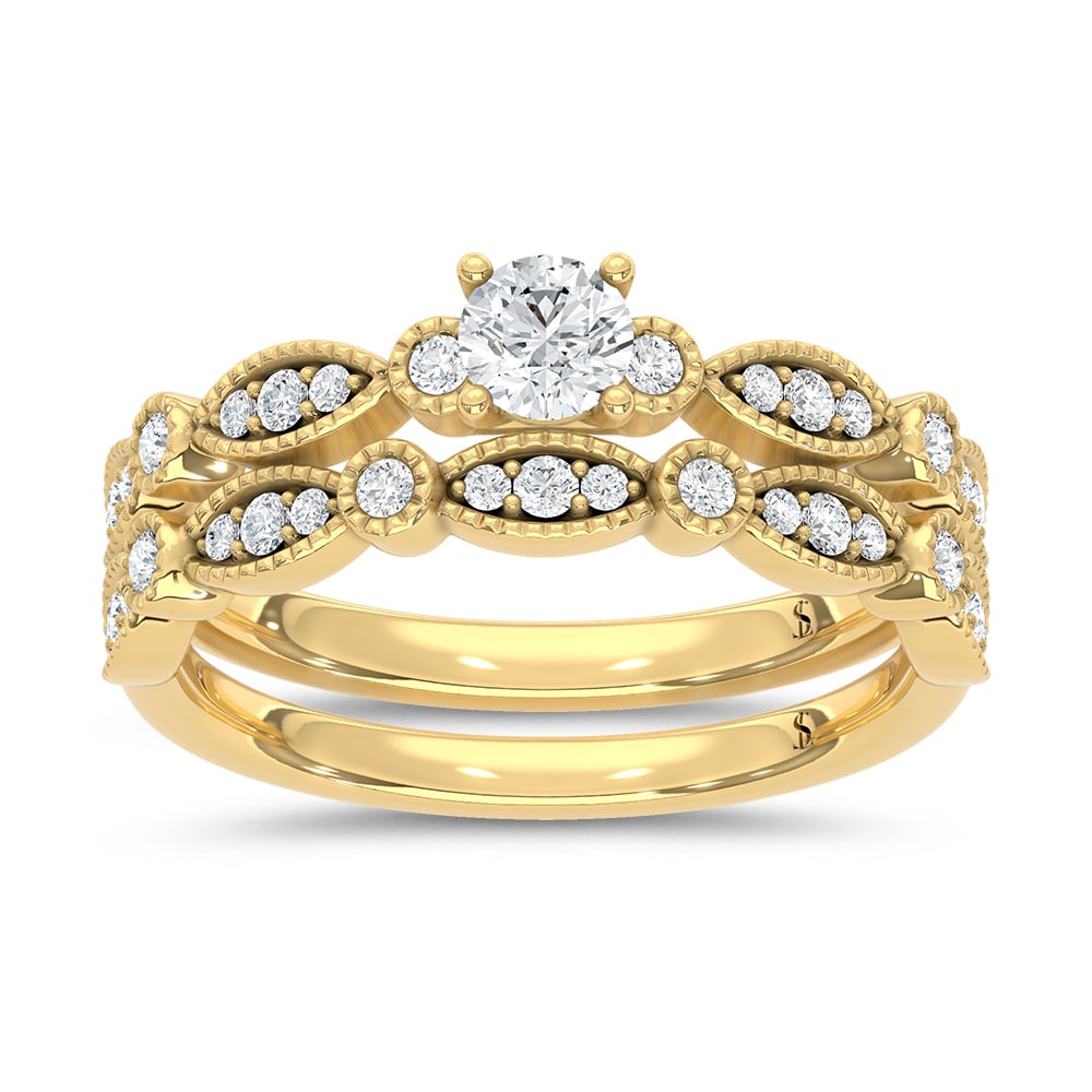 Diamond 1/2 Ct.Tw. Bridal Ring in 14K White Gold: Diamond 1/2 Ct.Tw. Bridal Ring in 14K White Gold 14k Yellow Gold Stone Color: G-h Stone Clarity: Si2 Each ring is presented in standard size 6.5. Complimentary resizing is available between sizes 510 