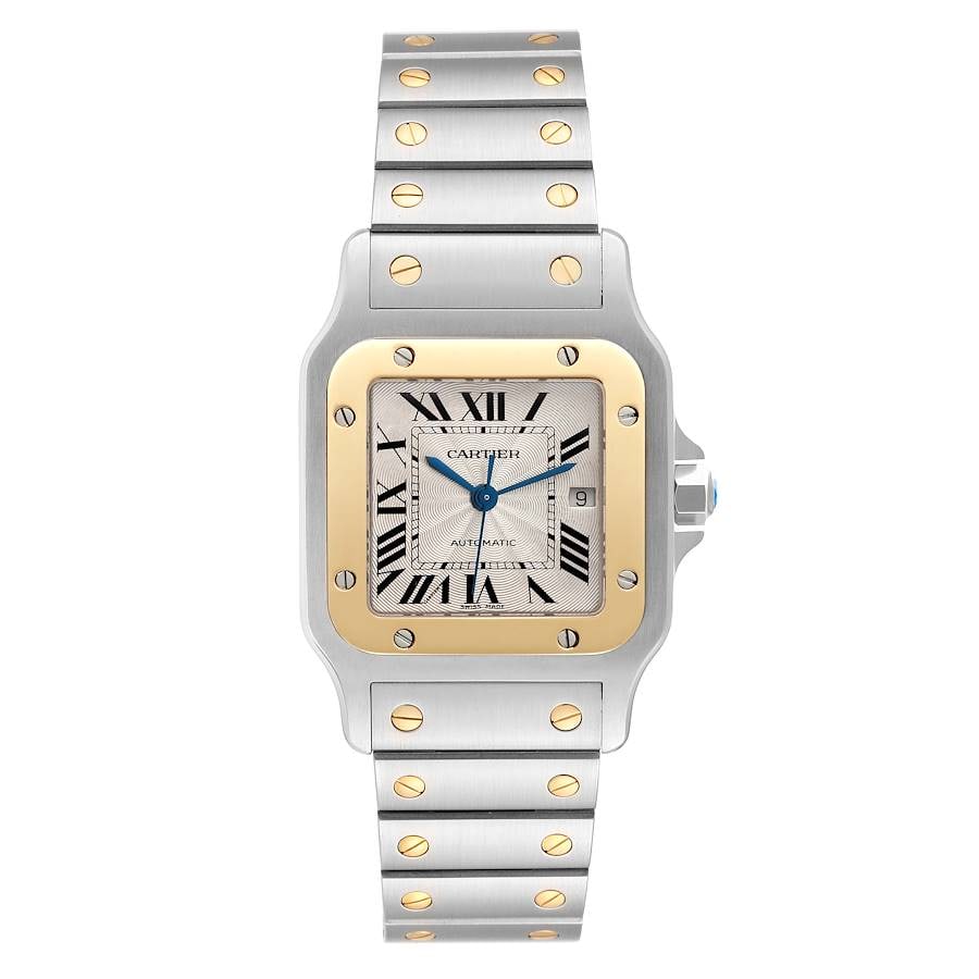 Ladies Cartier Santos Galbee 2961 White Roman Dial Two Tone Bracelet Watch: Ladies Cartier Santos Galbee 2961 White Roman Dial Two Tone Bracelet Watch This Cartier Santos Galbee watch features a white Roman numeral dial and a fixed bezel. It is designed for ladies and comes w