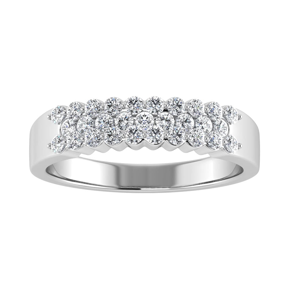 Diamond 1/2 Ct.Tw. Fashion Band in 14K White Gold: Diamond 1/2 Ct.Tw. Fashion Band in 14K White Gold 14k White Gold Stone Color: G-h Stone Clarity: Si2 Each ring is presented in standard size 6.5. Complimentary resizing is available between sizes 510 