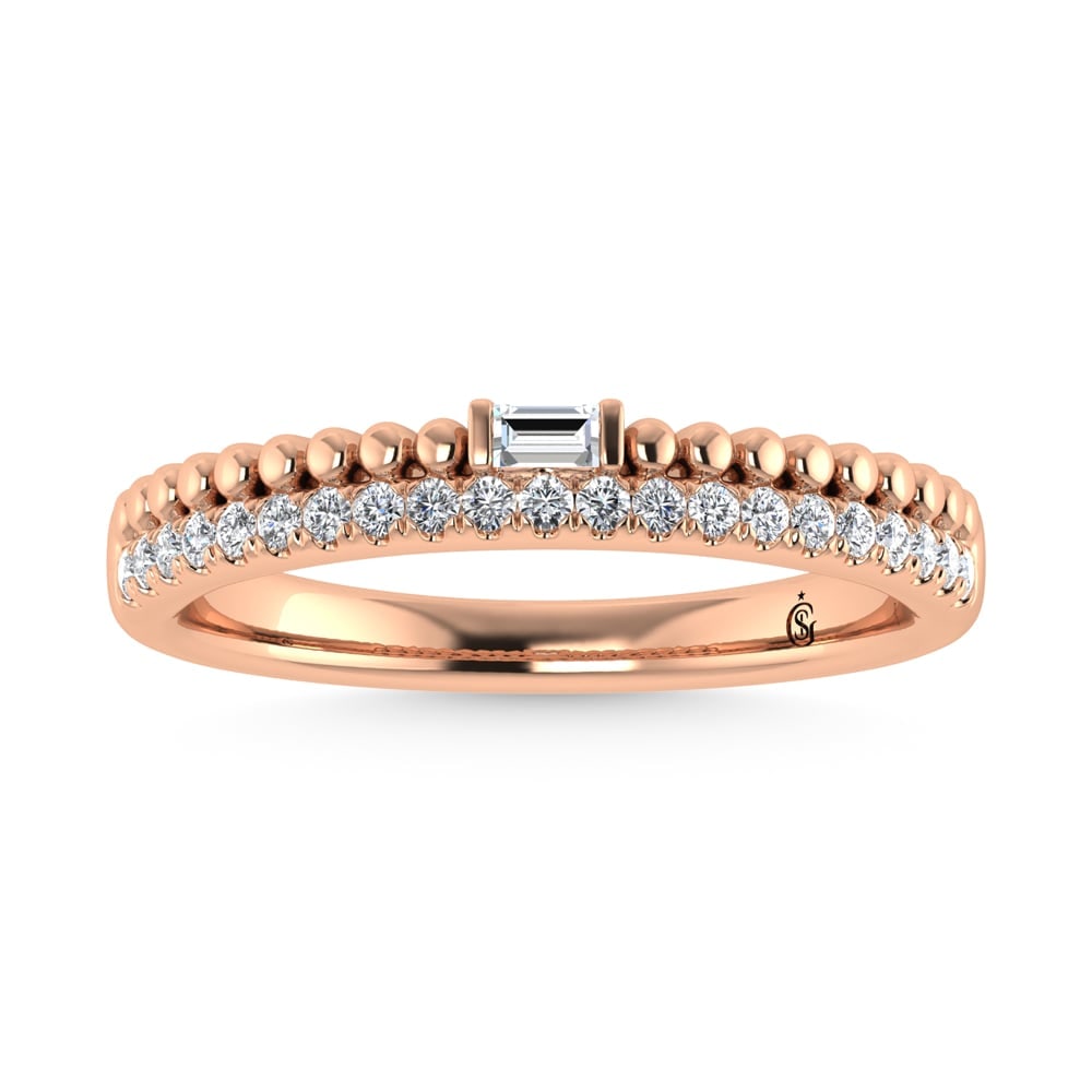 14K Rose Gold Diamond 1/6 Ct.Tw. Stackable Band: 14K Rose Gold Diamond 1/6 Ct.Tw. Stackable Band 14k Rose Gold Stone Color: G-h Stone Clarity: Si2 Each ring is presented in standard size 6.5. Complimentary resizing is available between sizes 510 (in