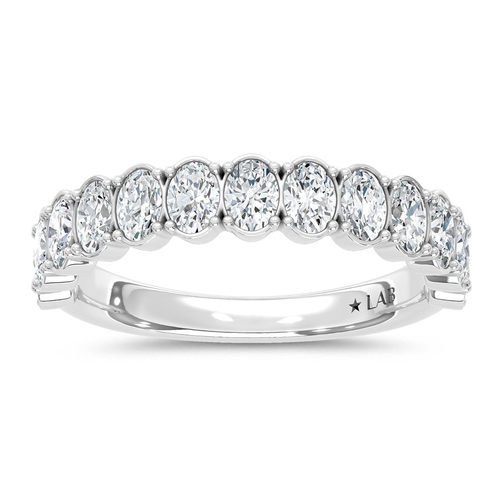 14K White Gold Lab Grown Diamond 1 3/4 Ct.Tw. Oval Shape Wedding Band: 14K White Gold Lab Grown Diamond 1 3/4 Ct.Tw. Oval Shape Wedding Band Radiating with elegance, this 14K White Gold Wedding Band features 1 3/4 Ct.Tw. of Oval Lab Grown Diamonds. The oval shape enhance