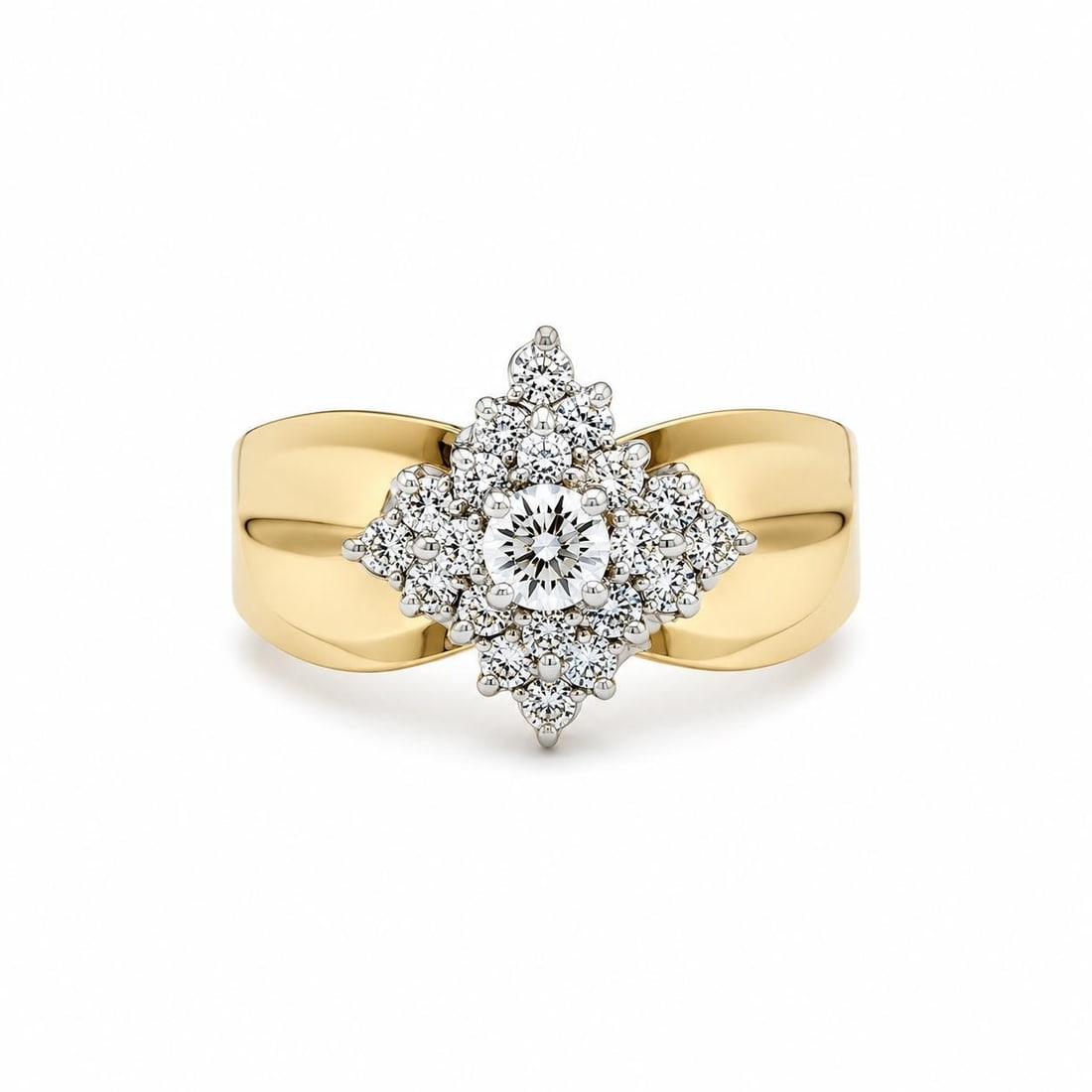 Unbranded Vintage 14k Gold Diamond Flower Cluster Cocktail Ring Size 6.5: Unbranded Vintage 14k Gold Diamond Flower Cluster Cocktail Ring Size 6.5 Vintage cocktail ring crafted in solid 14k yellow gold with white gold accents, featuring a cluster flower design set with natu