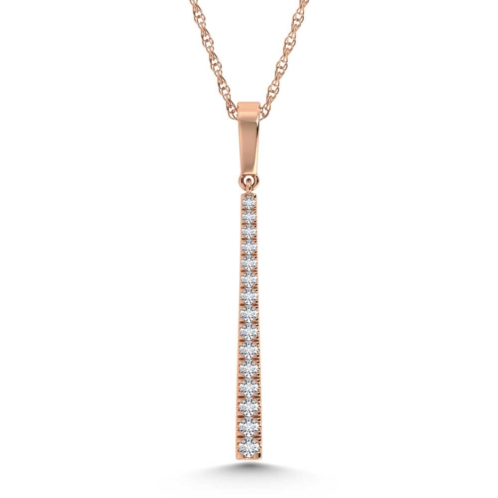 14K Rose Gold 1/5 Ct.Tw. Diamond Slide Pendant: 14K Rose Gold 1/5 Ct.Tw. Diamond Slide Pendant 14k Rose Gold Stone Color: G-h Stone Clarity: Si3 Unless otherwise specified, pendants that include a chain are paired with our standard 18-inch length. 